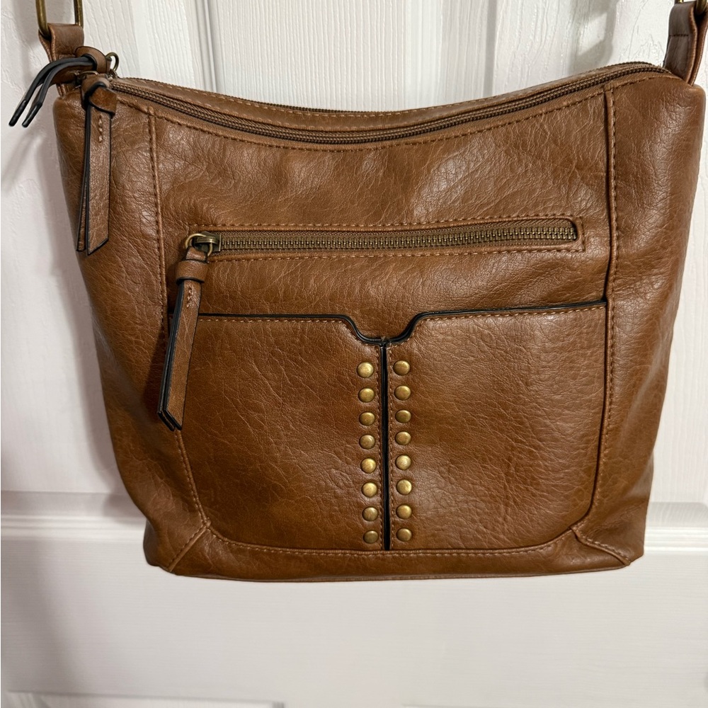 Bueno Brown Crossbody Bag with Gold Accents